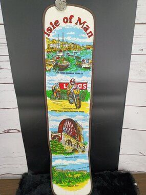Vintage Isle Of Man Hanging Tea Towel With Tourist Scenes Douglas‎ & Laxey Wheel